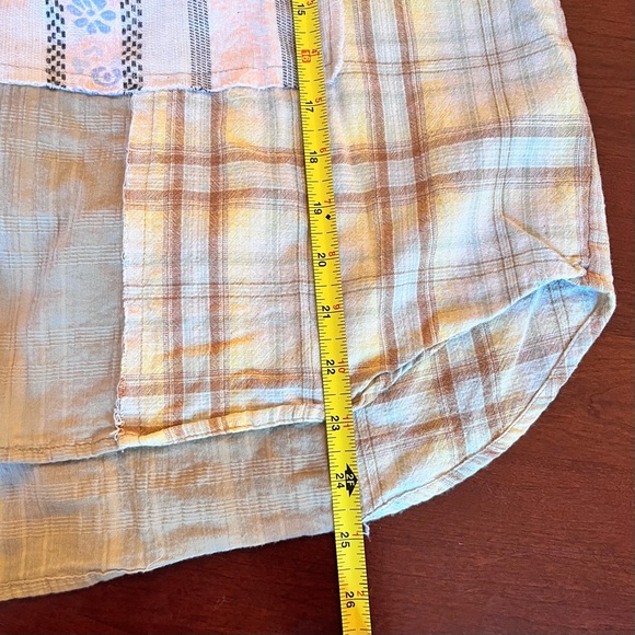 GIGIO Mixed Patchwork Button Down Short Sleeve Shirt Top Size Small Sage Green - Picture 8 of 11